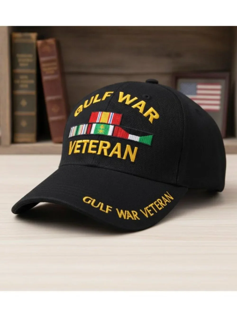 Licensed Gulf War Veteran Hat Black Campaign Ribbon Military Service Adjustable!